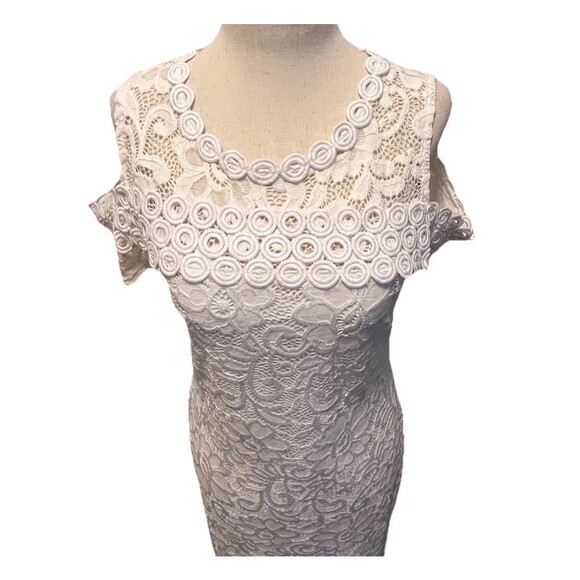 Ambiance SIZE Large Lace Croquette Romantic Fitted Cold Shoulder Mini Dress - Picture 7 of 10